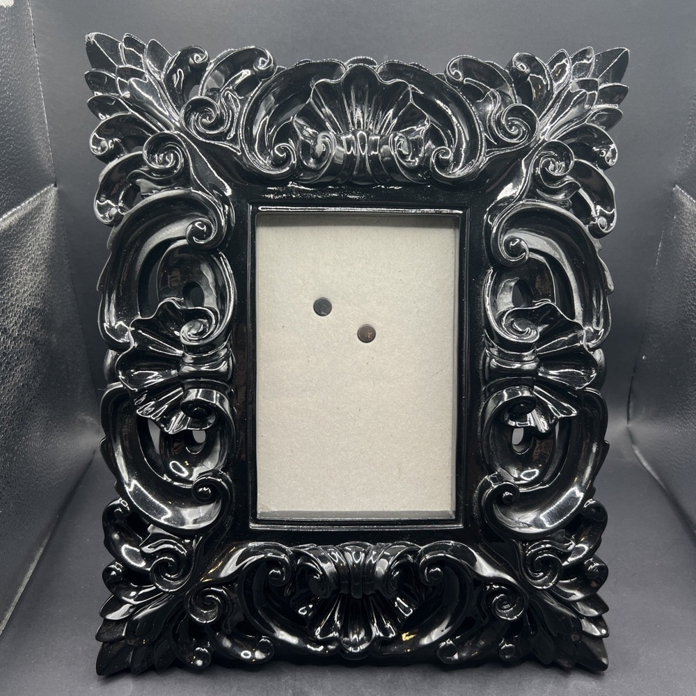 Valerie Bertinelli Black Lacquer Rococo Picture Frame 4x6 Ornate Baroque